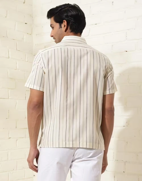 Offwhite Cotton Striped Bush Shirt 4 Offwhite Cotton Striped Bush Shirt
