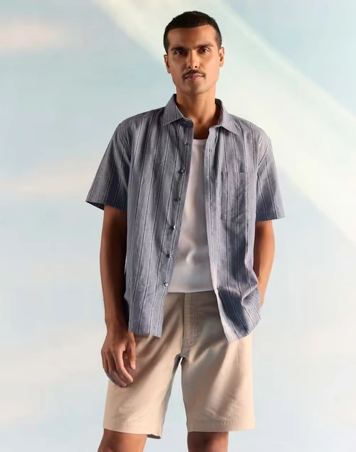 Blue Linen Blend Dobby Bush Shirt