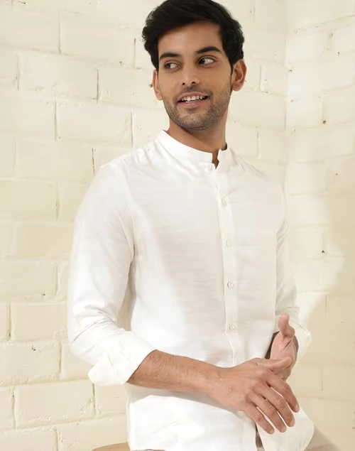 Offwhite Viscose Silk Slim Fit Shirt