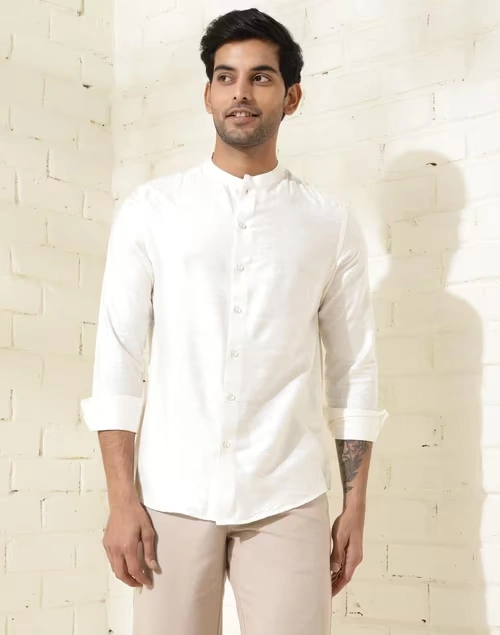 Offwhite Viscose Silk Slim Fit Shirt