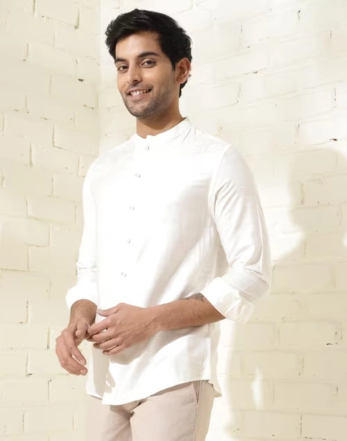 Offwhite Viscose Silk Slim Fit Shirt 3 Offwhite Viscose Silk Slim Fit Shirt