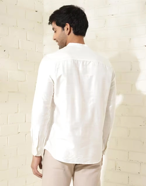 Offwhite Viscose Silk Slim Fit Shirt 4 Offwhite Viscose Silk Slim Fit Shirt