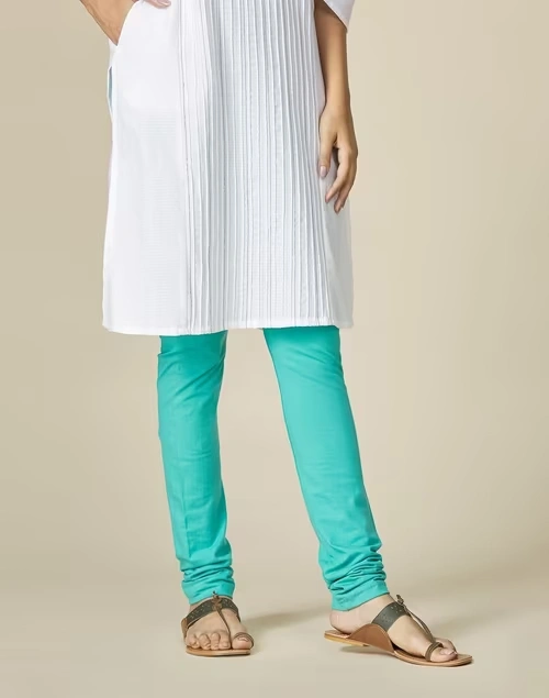 Blue Cotton Knitted Churidar With Elasticated Waist