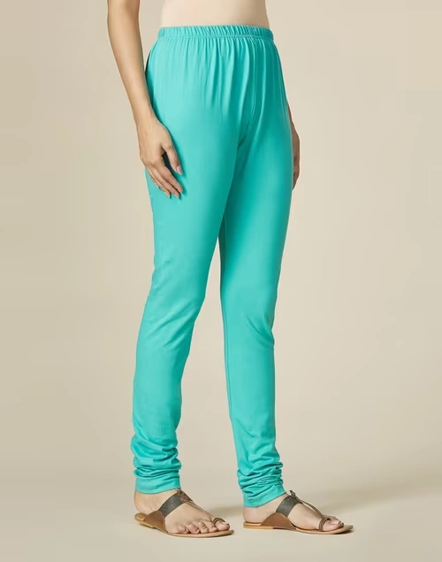 Blue Cotton Knitted Churidar With Elasticated Waist