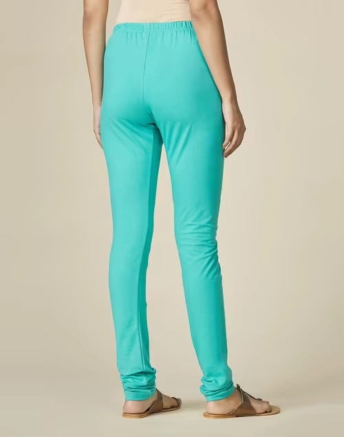 Blue Cotton Knitted Churidar With Elasticated Waist 3 Blue Cotton Knitted Churidar With Elasticated Waist