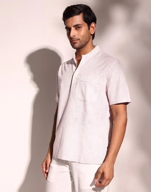 Brown Cotton Striped Mid Placket Shirt