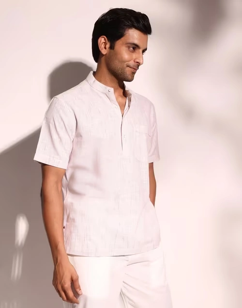 Brown Cotton Striped Mid Placket Shirt