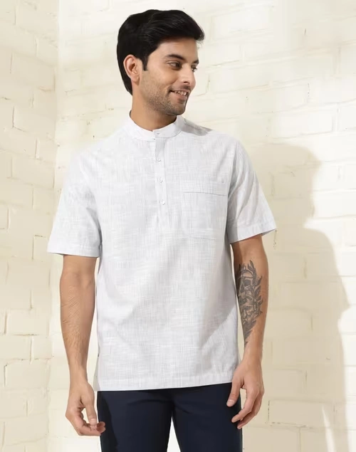 Blue Cotton Striped Mid Placket Shirt