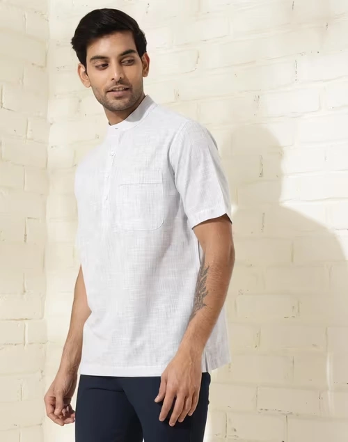 Blue Cotton Striped Mid Placket Shirt