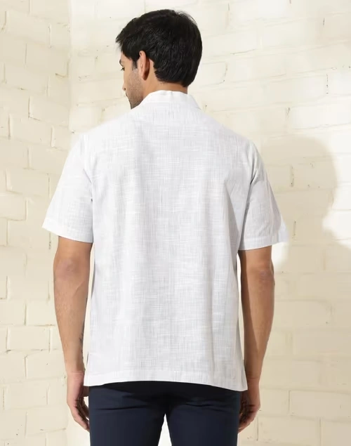 Blue Cotton Striped Mid Placket Shirt