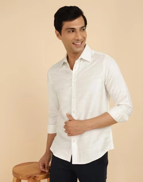Offwhite Viscose Silk Slim Fit Shirt