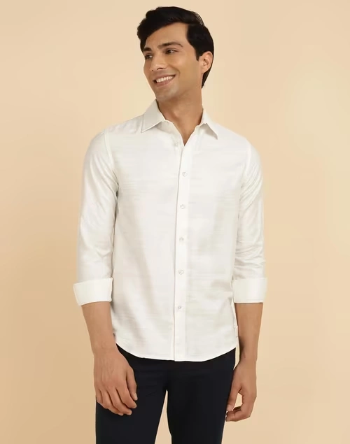 Offwhite Viscose Silk Slim Fit Shirt