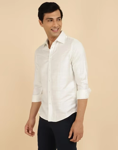 Offwhite Viscose Silk Slim Fit Shirt 3 Offwhite Viscose Silk Slim Fit Shirt