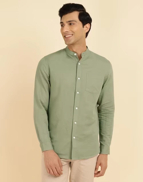 Green Linen Blend Slim Fit Shirt 4 Green Linen Blend Slim Fit Shirt
