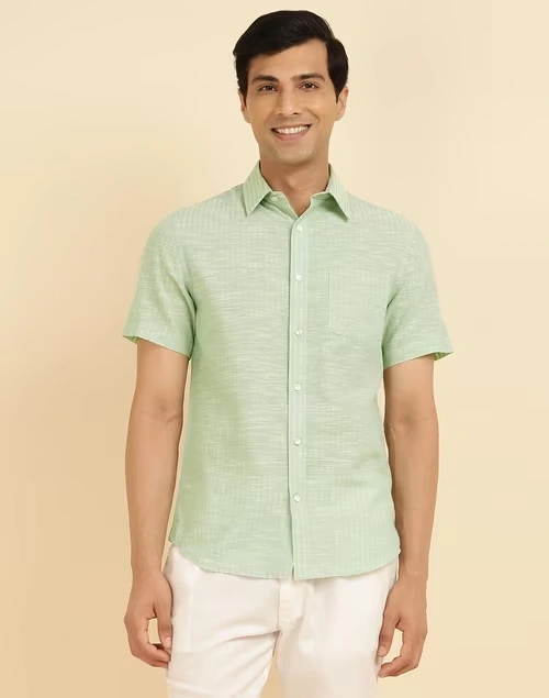 Green Cotton Striped Shirt
