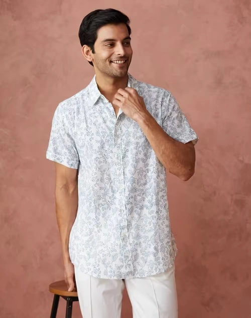 Light Blue Cotton Printed Shirt