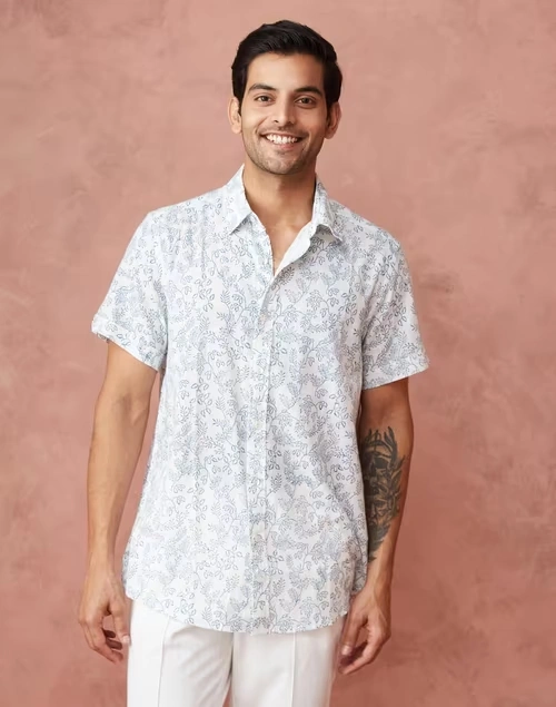 Light Blue Cotton Printed Shirt