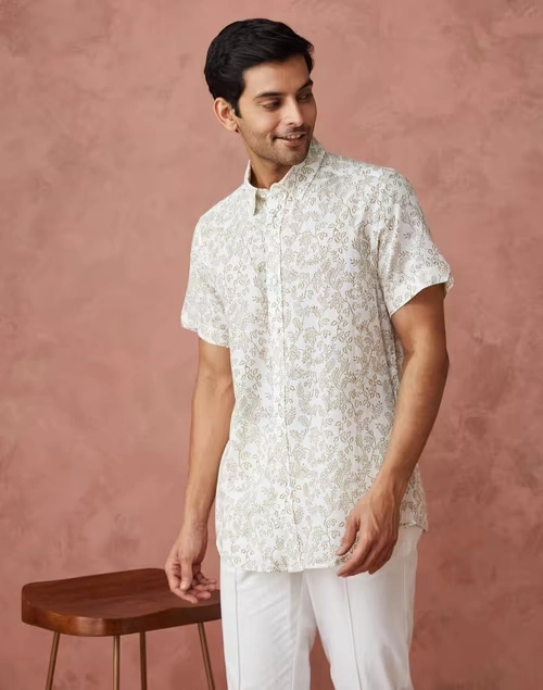 White Cotton Printed Shirt