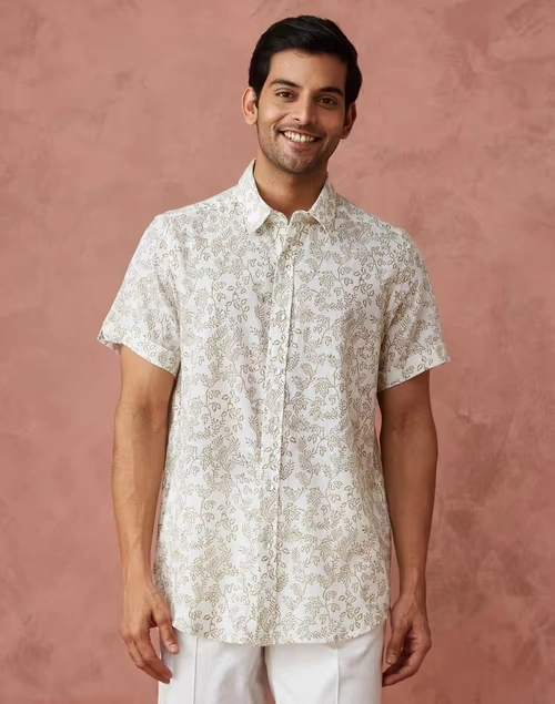 White Cotton Printed Shirt