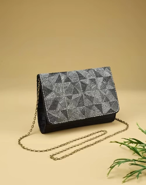 Black Hand Embroidered Clutch