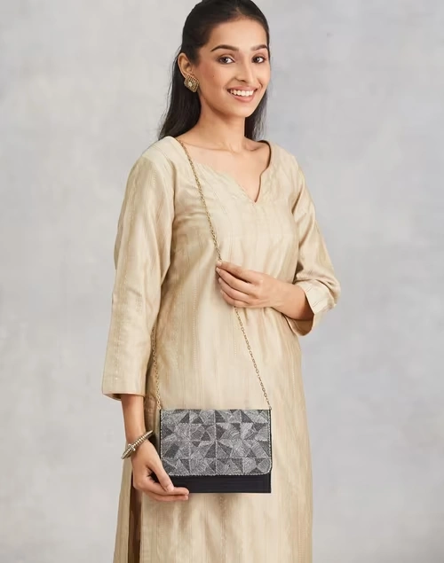 Black Hand Embroidered Clutch