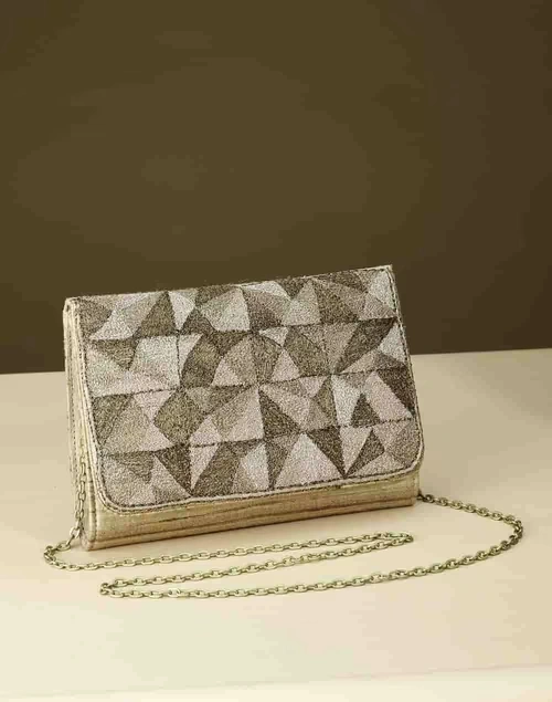 Golden Hand Embroidered Clutch