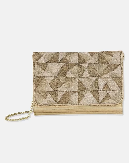 Golden Hand Embroidered Clutch