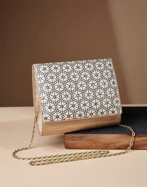 Beige Hand Embroidered Clutch