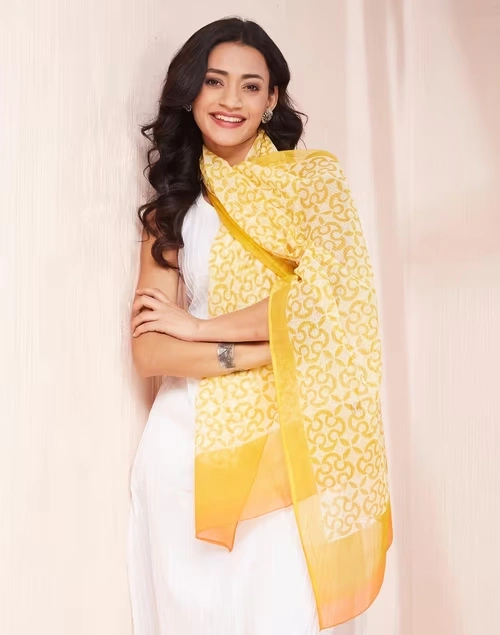 Yellow Cotton Silk Stole