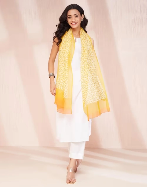 Yellow Cotton Silk Stole 3 Yellow Cotton Silk Stole