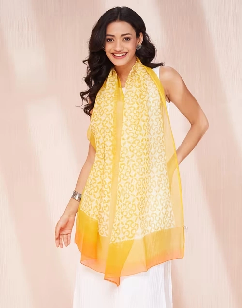 Yellow Cotton Silk Stole 4 Yellow Cotton Silk Stole