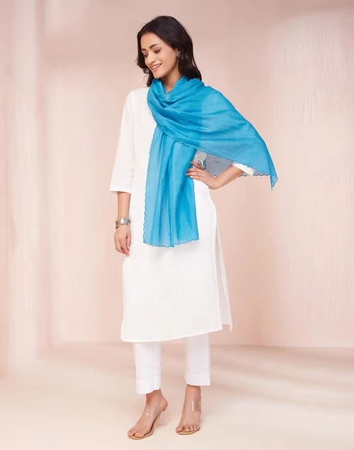Blue Cotton Silk Woven Stole