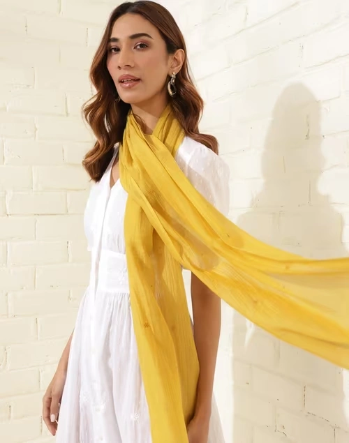 Yellow Cotton Silk Woven Stole