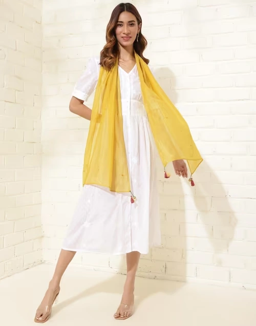 Yellow Cotton Silk Woven Stole