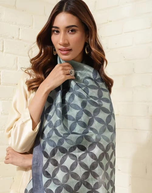 Grey Silk Printed Stole