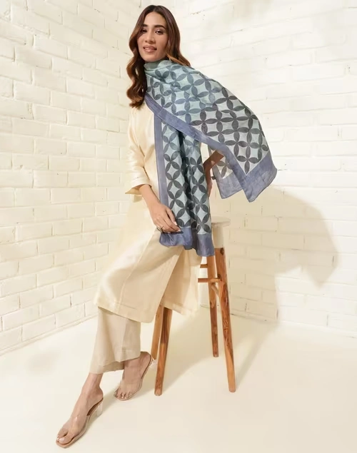 Grey Silk Printed Stole 3 Grey Silk Printed Stole