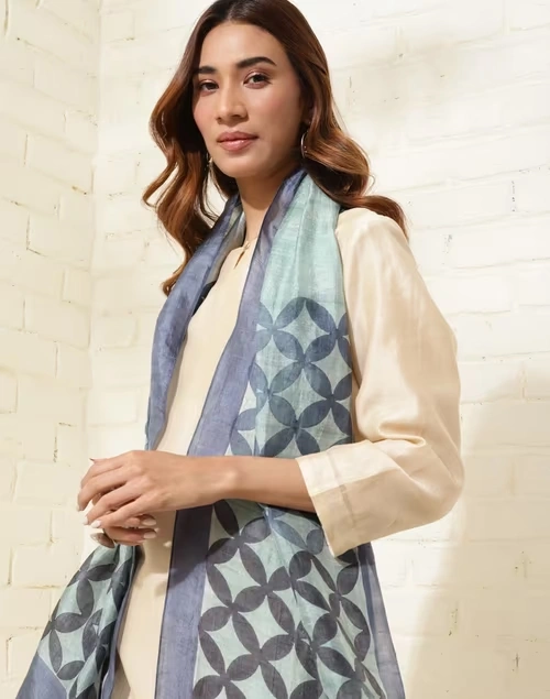 Grey Silk Printed Stole 4 Grey Silk Printed Stole
