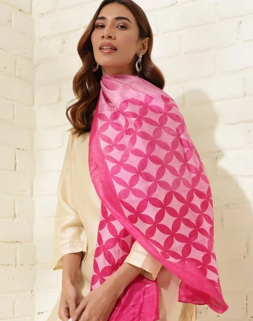 Pink Silk Printed Stole