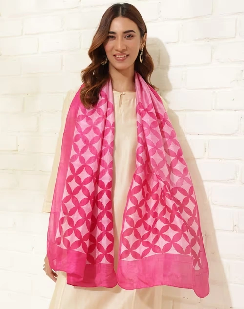 Pink Silk Printed Stole 3 Pink Silk Printed Stole