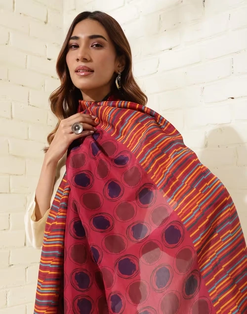 Red Silk Printed Stole