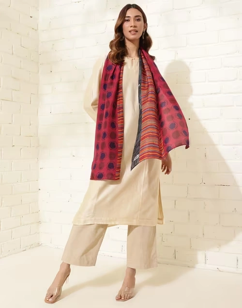 Red Silk Printed Stole