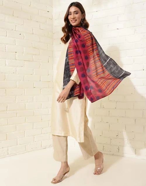 Red Silk Printed Stole 3 Red Silk Printed Stole