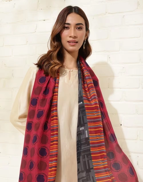 Red Silk Printed Stole 4 Red Silk Printed Stole