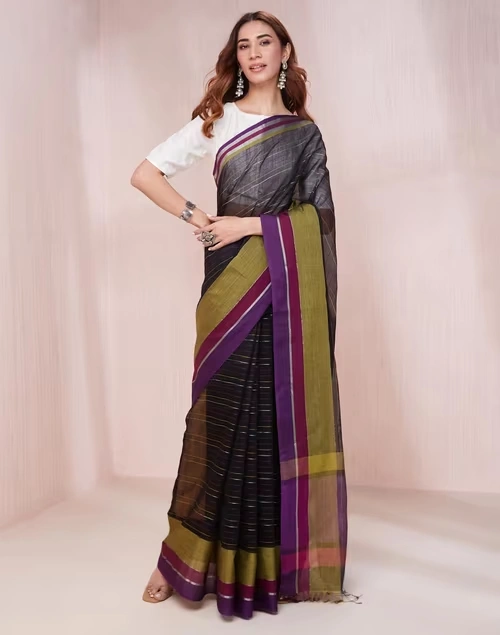 Black Viscose Blend Woven Sari