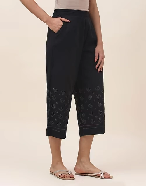 Black Cotton Chikankari Culottes