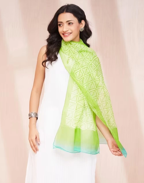 Green Cotton Silk Stole