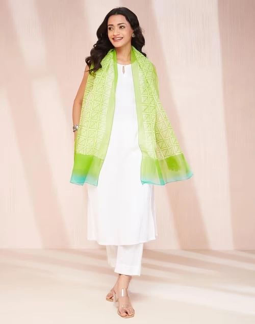 Green Cotton Silk Stole