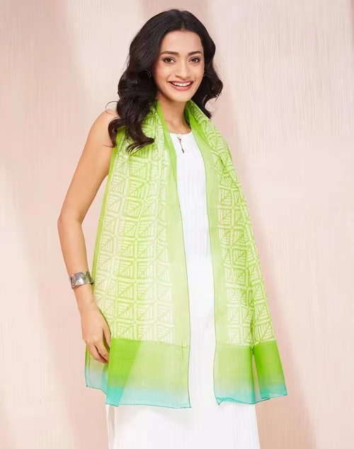 Green Cotton Silk Stole 3 Green Cotton Silk Stole