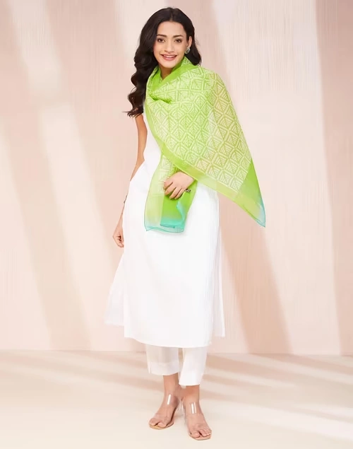 Green Cotton Silk Stole 4 Green Cotton Silk Stole