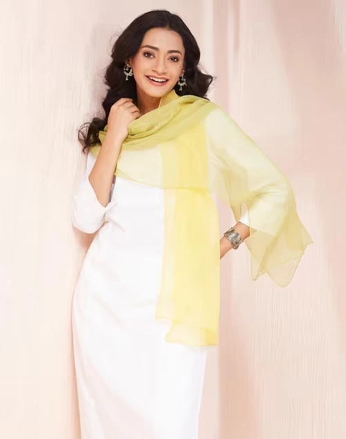 Green Cotton Silk Tie & Dye Stole